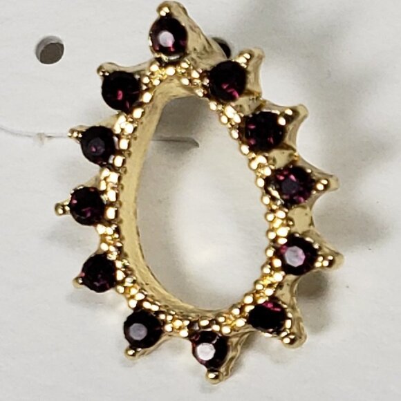 CROFT & BARROW, Women' Polished Gold-tone Hoop Dark Pink Crystals Stud Earrings - Picture 3 of 8